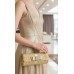 Evening Bag - Pleated Clutch w/ Metal Mesh Accent Bow Flap - Gold - BG-92055G
